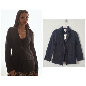 Anthropologie Maeve Black Cotton Knit Sweater Blazer Jacket XXS Fits XS Preppy